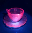 Jeanette Cherry Blossom  Depression Glass Teacup & Saucer Vintage Selenium  4X