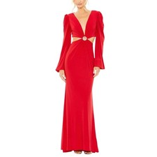Mac Duggal 26727 Red Evening Gown Long Sleeve Cut Out Column Dress Size 10
