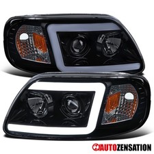 Fit 1997-2003 Ford F150 Expedition Black Smoke Led Bar Projector Headlights Lamp