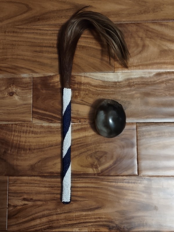 Beaded Handle Animal Hair Whisk and Rattle