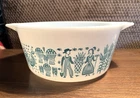 VTG Pyrex Turquoise Blue on White Amish Butter Print 1 1/2 qt Casserole #474-B