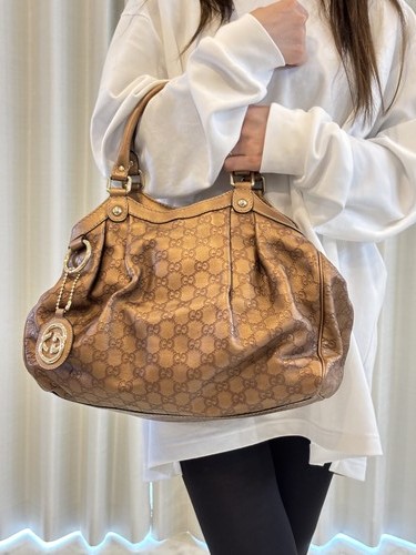 GUCCI Guccissima Interlocking G Hobo Bag Metallic Bronze Brown Leather Handbag