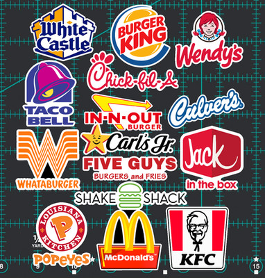 15 Fast Food Restauran Logo Stickers - Clear, Holographic, or White-Burger Fries