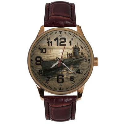 KRIEGSMARINE UBOAT SEPIA ART METALLIC DIAL SOLID BRASS WW-II GERMANY WRISTWATCH