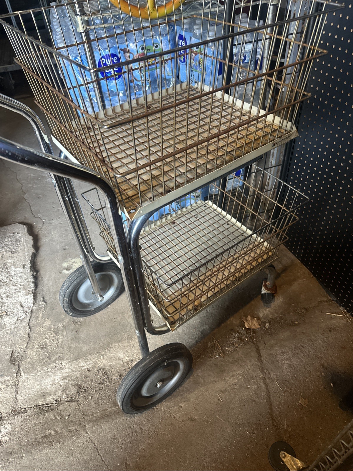VINTAGE CHARNSTROM MAIL CART DUAL BASKETS METAL MADE IN USA