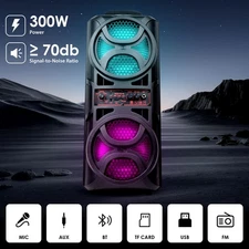 Portable Bluetooth Speaker Dual 6.5'' Subwoofer FM Heavy Bass Sound Karaoke w/Mi