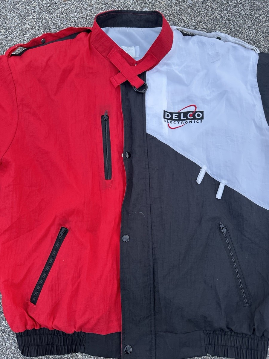 Vintage 80s 90s Delco Electronics Mens Satin Jacket Color Block Snap Zip View 5