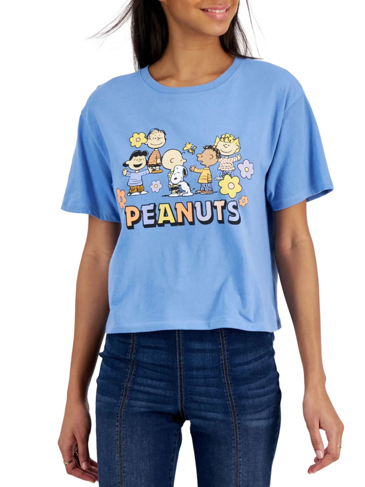 Укороченная футболка с арахисом Love Tribe-Футболка с графическим принтом Juniors M Blue Multi Crewneck