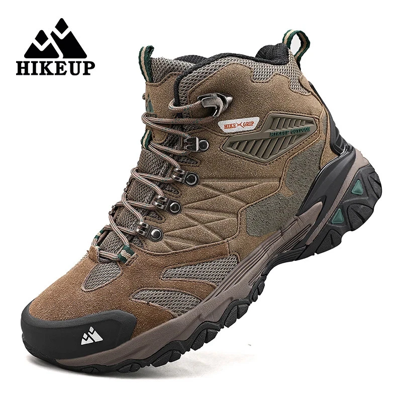 Men’s Hiking Boots Suede Leather High Top Trekking Shoes Outdoor Non-Slip
