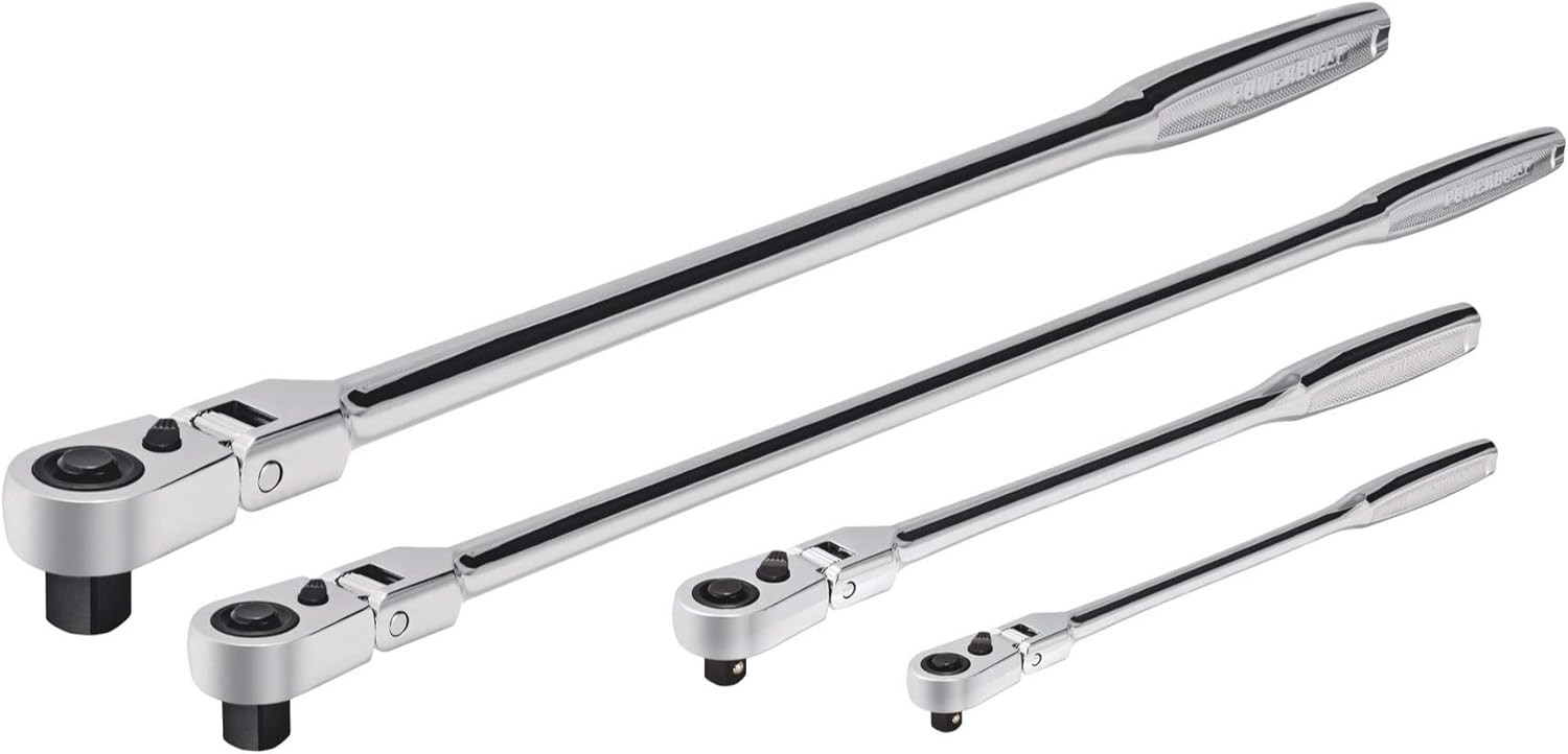 4 Piece 72 Tooth Pro Tech Long Reach Flex Head Ratchet Set with Contour Handles