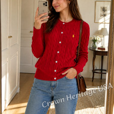 POLO RALPH LAUREN Red Cable Knit Cardigan Sweater Women - Size M NWT