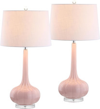 28.5" Pink Glass Teardrop LED Table Lamp Set of 2 for Living Room Bedroom Nights