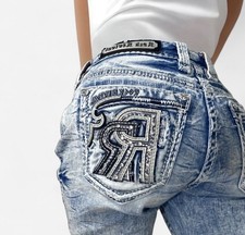 Rock Revival Jeans Womens Size 28 Skinny Y2k Embellished Acid Wash Rhinestone