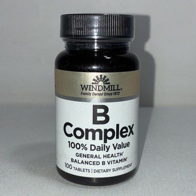 New Windmill Vitamin B-Complex 100% Daily Valve Energy 100 Tablets Sealed 