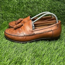Bass Shoes Mens Size 8.5 Brown Leather Bryan Tassel Loafers Woven Slip On Dressy