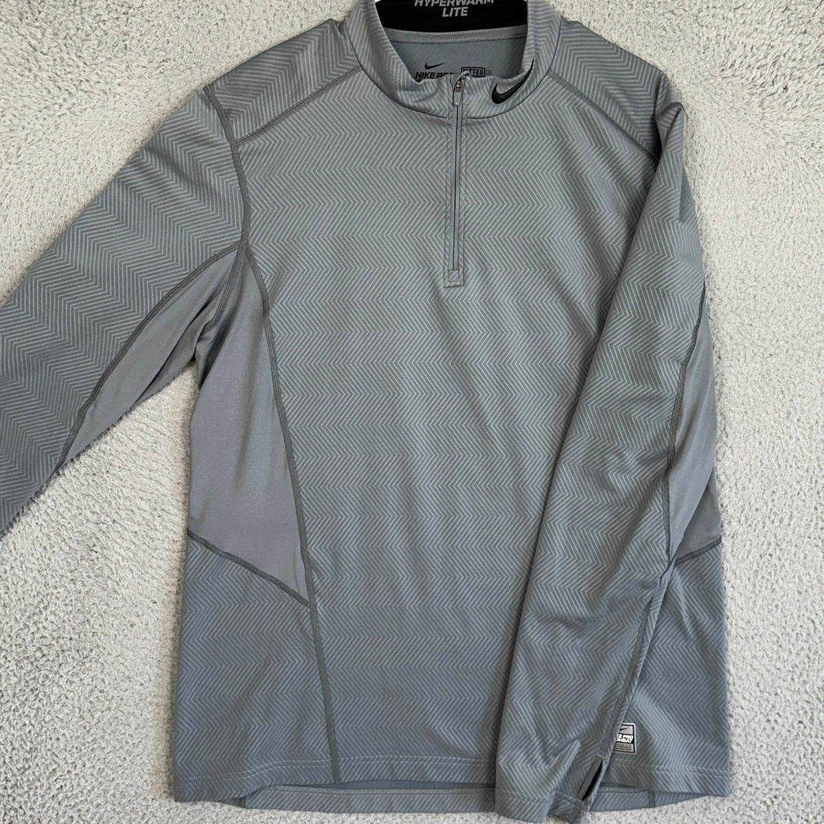 Nike Pro Combat Shirt Mens XL Grey Hyperwarm Lite Fitted Quarter
