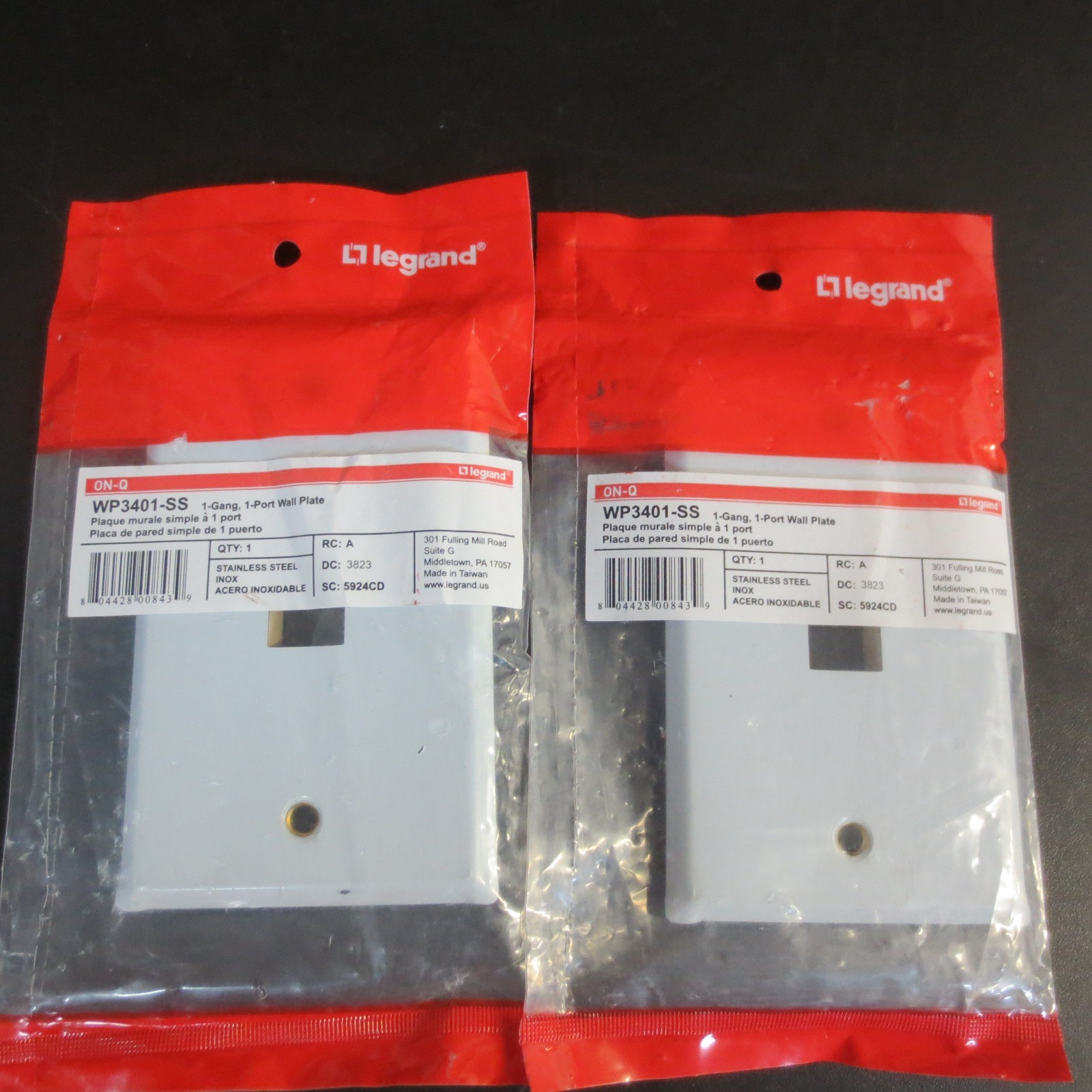 LEGRAND 1-Gang, 1-Port Wall Plate, Stainless Steel - 2 PACKAGES