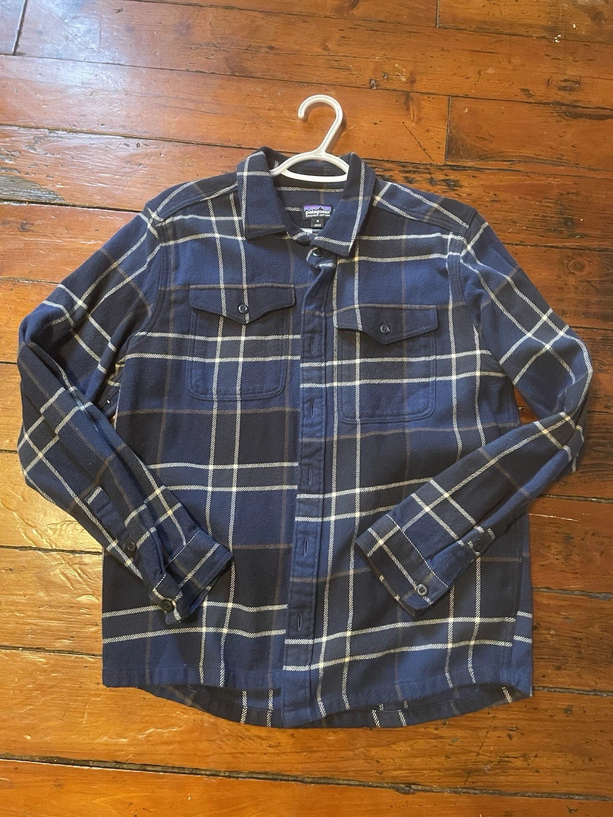 Patagonia Organic Cotton Flannel Shirt Mens Medium Blue Plaid Button Up Outdoor