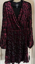 Adrianna Papell Women's Velvet Burnout Faux-Wrap Dress Burgundy Black Sz 16 NWT