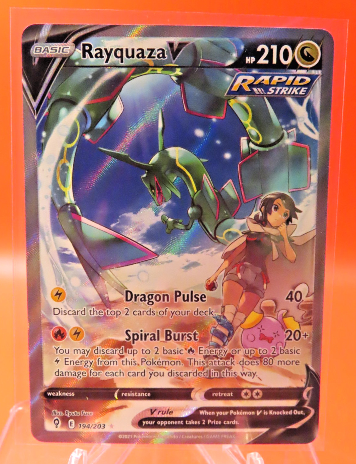 Rayquaza V Alt Full Art Holo Rapid Strike Ultra Rare Evolving Skies 194/203 NM