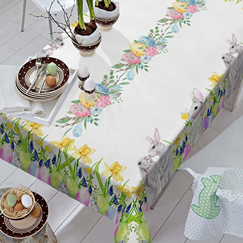 Easter Tablecloth Bunny Eggs Flowers Waterproof Oil-Proof Table Cloth Spring - Picture 4 of 8
