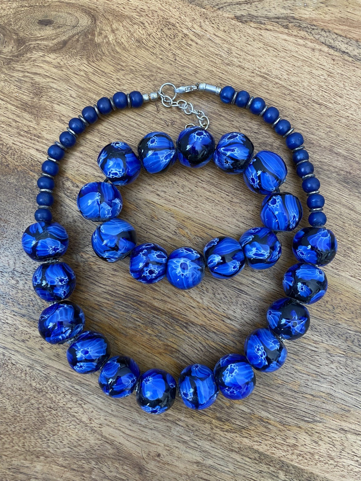 Statement Blue Chunky Patterned Bead Necklace And… - image 17