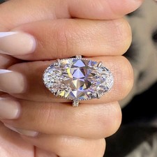 10Ct Oval Cut Lab Created Diamond Solitaire Wedding Ring 14K White Gold Plated