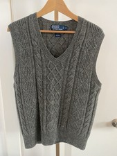 Polo Ralph Lauren 100 Wool Cable Knit Sweater Vest Gray Men s Size M
