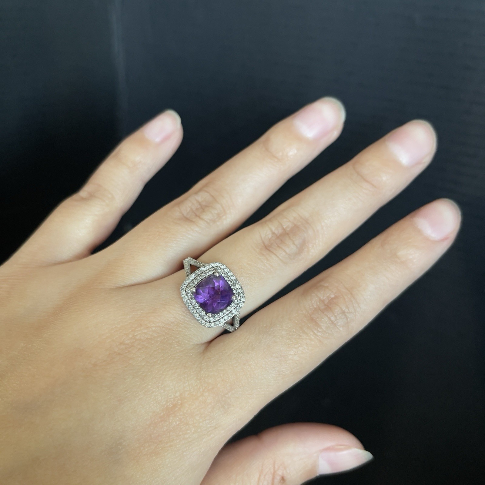 Sterling Silver Statement Cluster Amethyst Sizes … - image 1