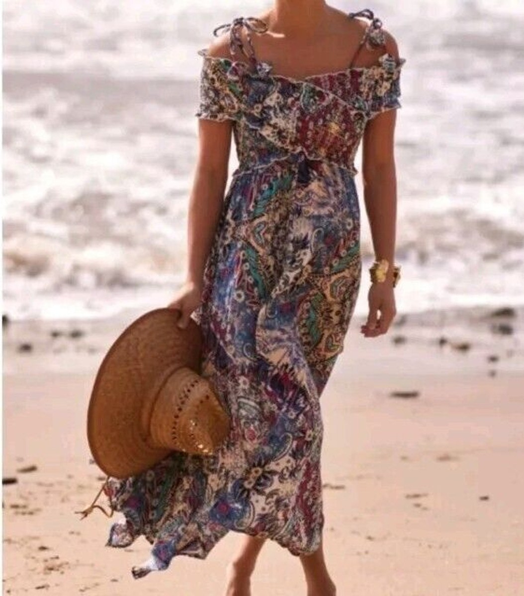 multicolor beach dress Ivory Patchwork Print Rayon Maxi Dress - Vacation Ready