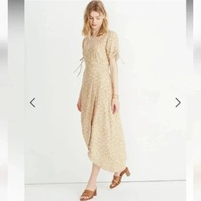 Madewell Yellow Floral Wrap Front Maxi Dress Short Tie Sleeve 2P V-Neck