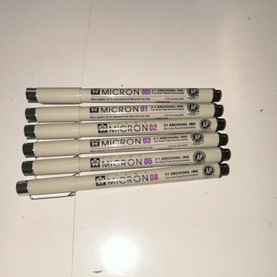 Sakura Pigma Micron Fineliner Pen Set Black Solid 005 01 02 03 05 08