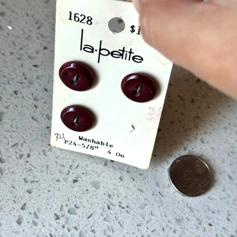 3 NEW Vintage 80s La Petite Maroon 2 Hole Flat Round Sewing Buttons 5/8" Crafts - Image 3 of 4