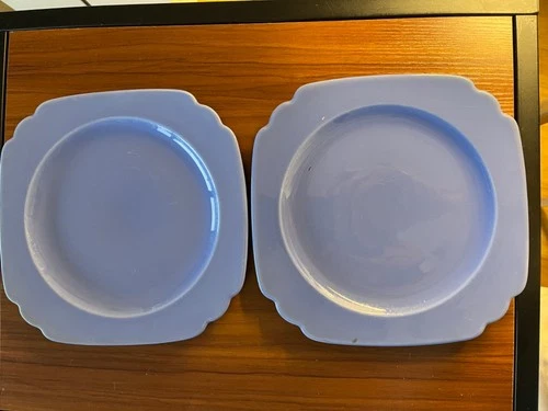 2 Riviera 8.75 Inch Dinner Plates Blue  Vintage Art Deco Dinnerware 1930's