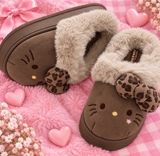 Dark Brown Hello Kitty Faux Fur Suede Women's House Slippers Sz 6 UGG Inspired
