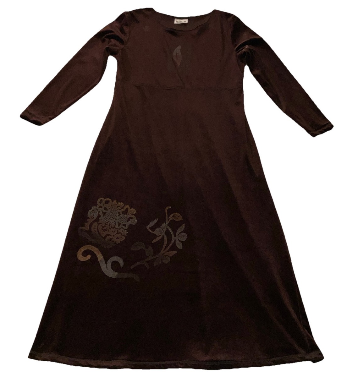 princess polly baby blue dress Vtg Nina Piccalino Brown Velvet Long Sleeve Maxi Dress Stretch Women's Sz L