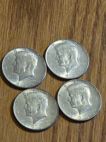 FOUR 1964 KENNEDY SILVER HALF DOLLARS--$2 FACE VALUE-SHARP GREAT INVESTMENT IDEA