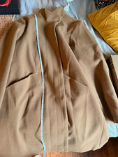 Women's Brown Solid Mid-Length Overcoat Button Closure Collar Pockets