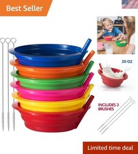 Cereal Bowls with Straws for Kids - Set of 6 - 20-Ounce Bowls BPA-Free Plasti...