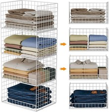 Stackable Closet Organizers Set with Foldable Storage Baskets, 4 Tier Shelf