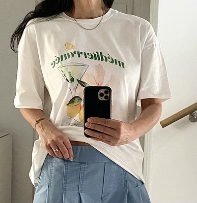 T-Shirt Ecru Neu Druck Print Grün Gelb Zitronen S M L 36 38 40