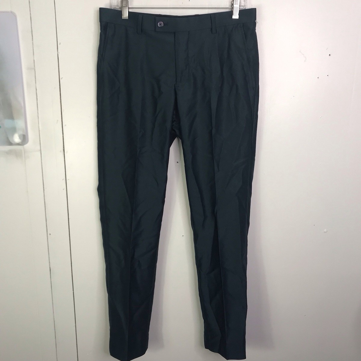 Egara Suit Pants Mens 32 X 30 Pants Silky Satin Skinny Fit Dark Teal