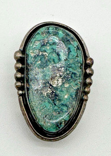 Vintage Navajo Sterling & Turquoise Bolo Tie Piece SIGNED PJ (Peter Johnson)