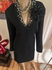 St. John 14 L black metallic shimmer paillettes embellished skirt suit elegant