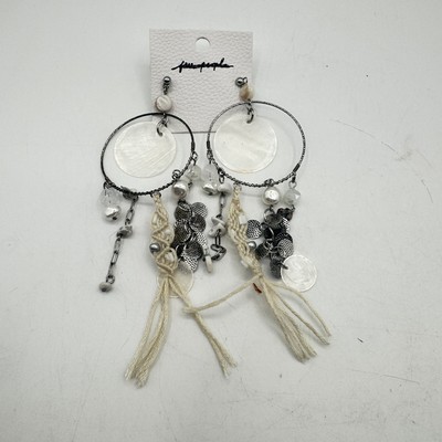 Free People Bohemian Earrings Coco Bongo Dangles Silver Ivory Neutral Coastal