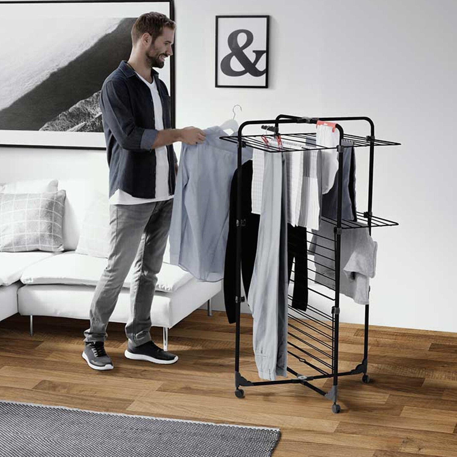 Séchoir linge robuste pliable structure acier et roulettes stables - 4