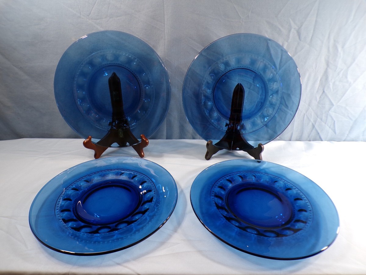 Set of Indiana Blue Glass Kings Crown Dinner Plates 10 1/2