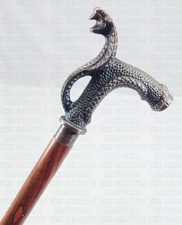 Handmade Antique Snake Head Handle Vintage 3FOld Wooden Shaft Walking Stick Cane