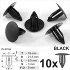 10 x Black Plastic Fir Tree Trim Clips 8mm Hole 19mm Head Car Van Push In Button