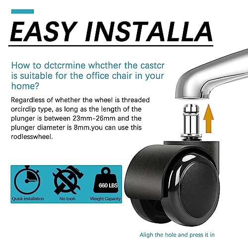 2 Inch Black Silent Stemless Caster,Office Chair Wheels Replacement